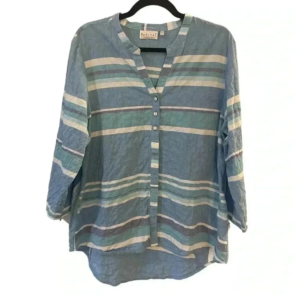 Habitat striped button front beachy coastal large
